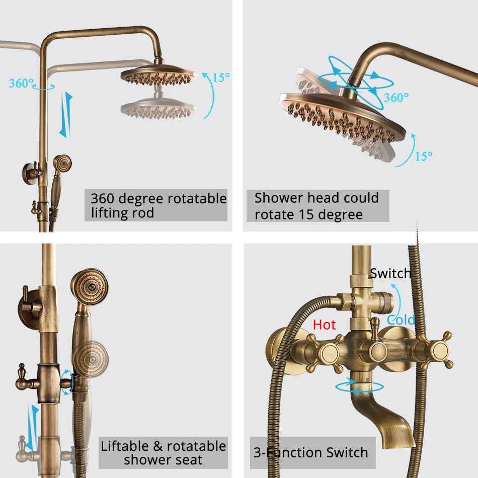 Antique Brass Bathroom Shower Faucet Bath Shower Mixer