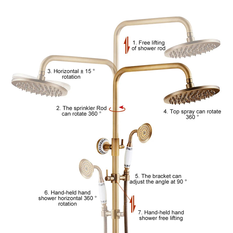 Antique Rain Shower Faucets Hand Brass Wall Mounted