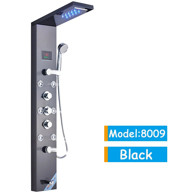 Luxury Black/Brushed Bathroom Led Shower Panel Tower System