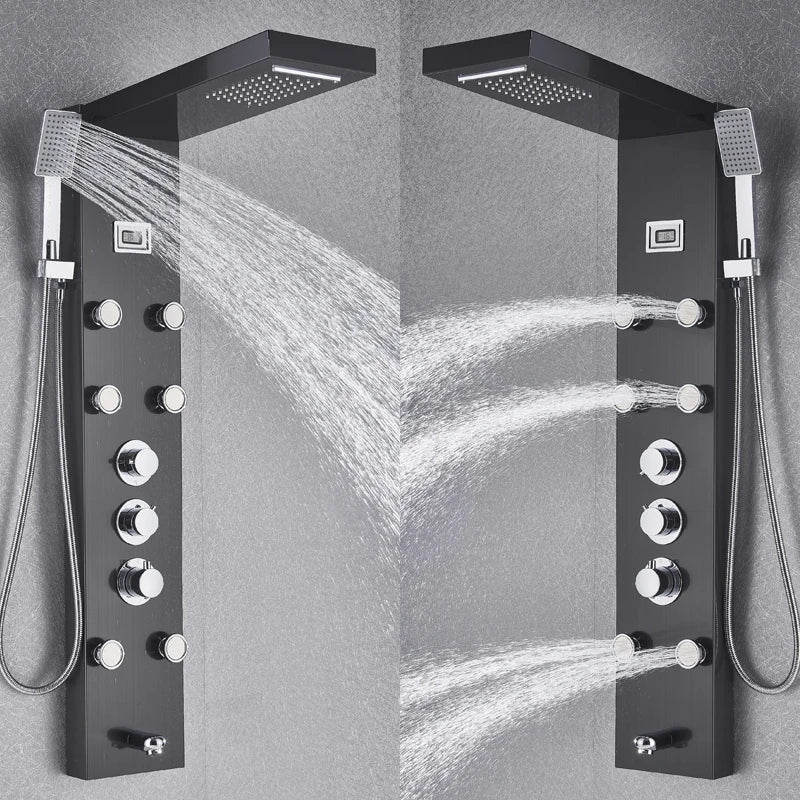 Black Bath Shower Thermostatic Mixer Shower Panel Rainfall