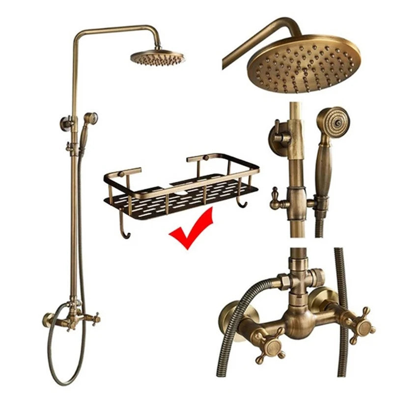 Antique Brass Shower Faucets Rainfall Shower Head Brass