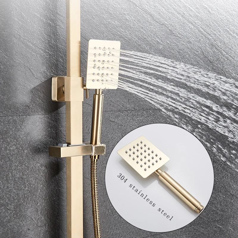 Bathroom Brushed Golden Shower Faucet Wall Mount Rainfall