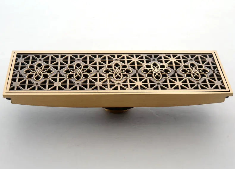 30cmx8cm Rectangle Brass Antique Brushed Carvd Drain Bathroom
