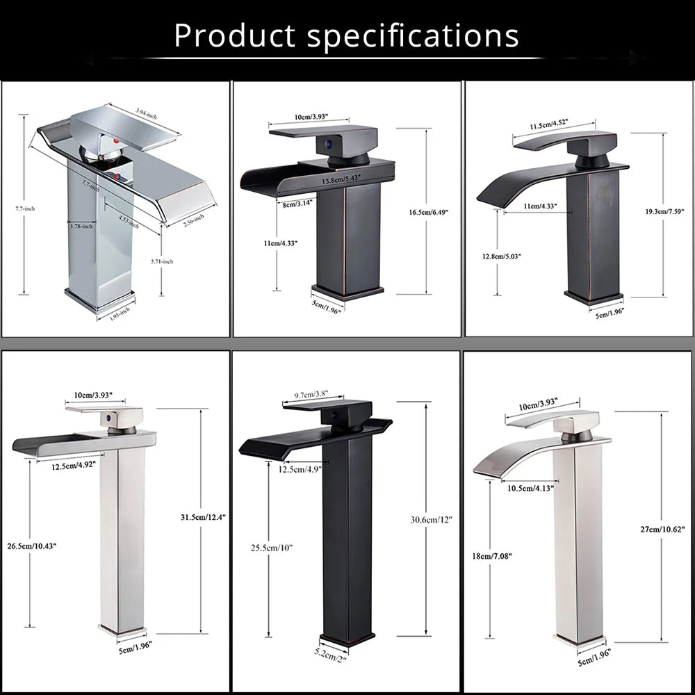 Rozin Waterfall Bathroom Sink Faucet Deck Mount Cold