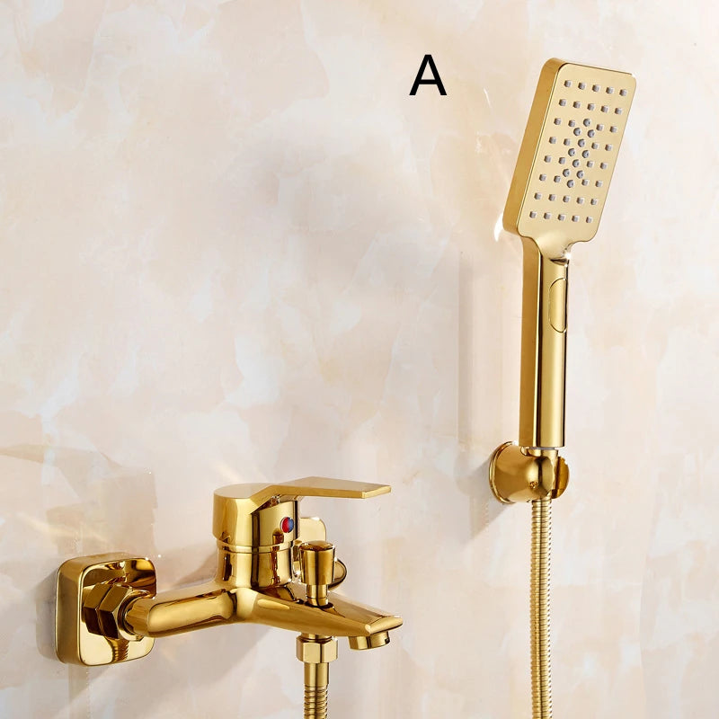 1set Bathtub Faucet Handle Handheld Brass Golden Bath