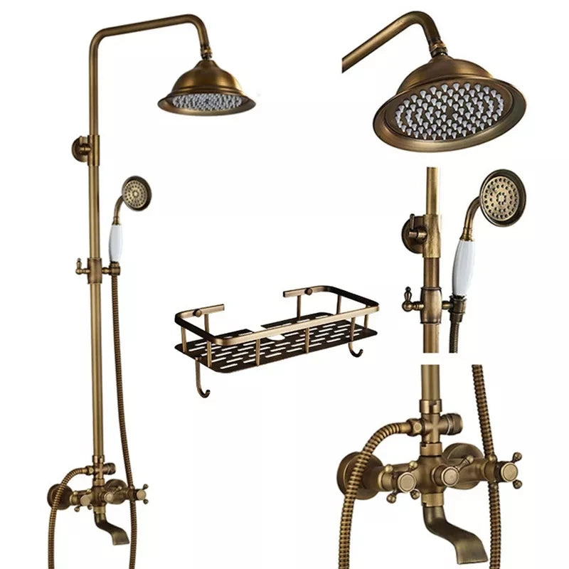 Antique Brass Shower Faucets Rainfall Shower Head Brass