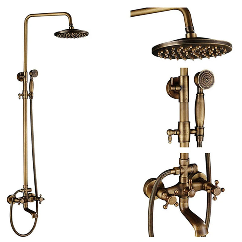 Antique Brass Bathroom Shower Faucets Rainfall Shower Head