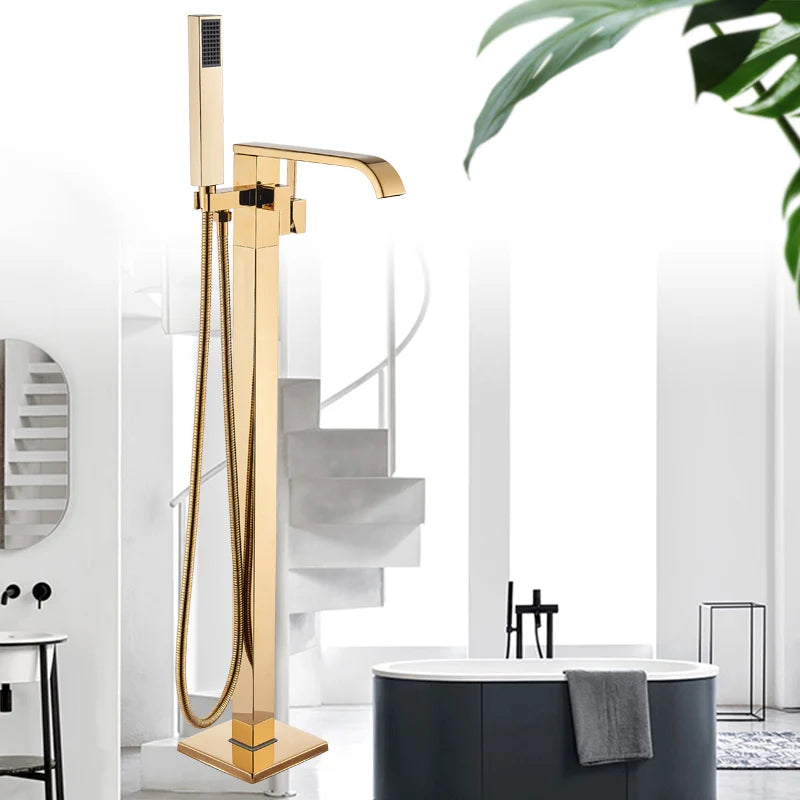 Rozin Golden Bathtub Shower Faucet Floor Mounted Bathroom