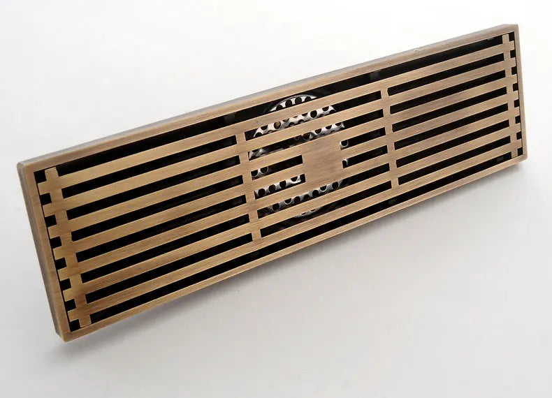 30cmx8cm Rectangle Brass Antique Brushed Carvd Drain Bathroom