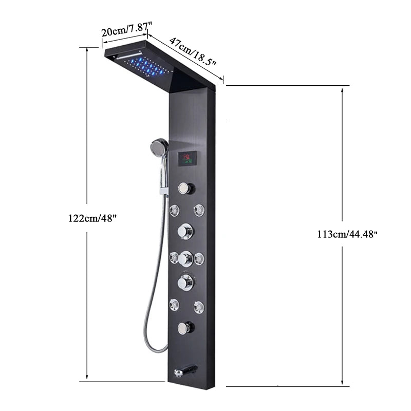 Luxury Led Shower Column Faucet Brushed Nickel Spa