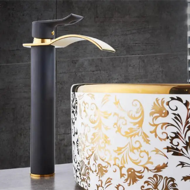 Tuqiu Basin Faucet Gold Waterfall Faucet Brass Bathroom