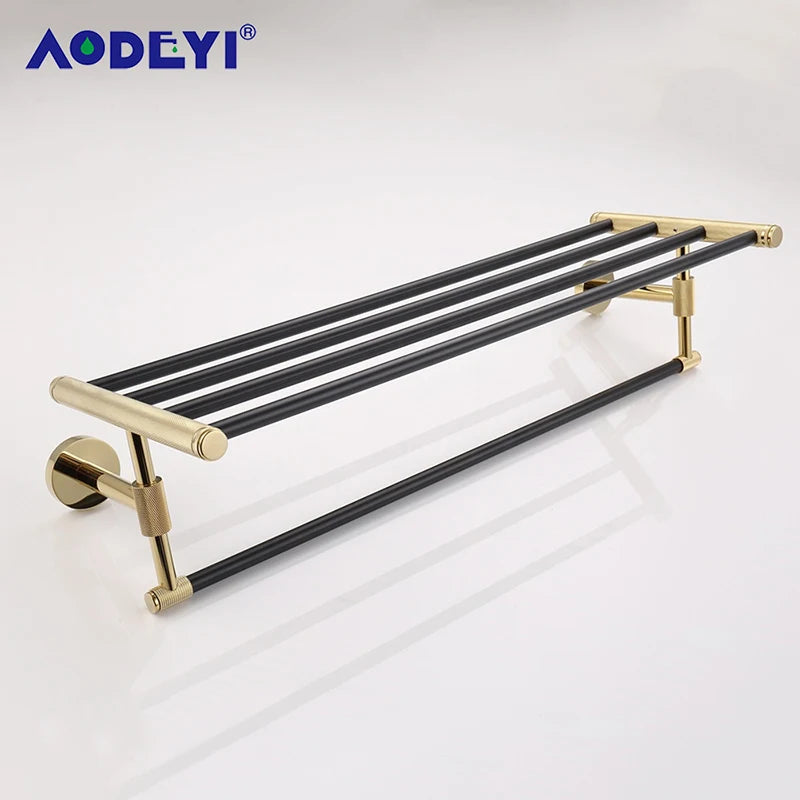 Bathroom Hardware Black Robe Hook Gold Towel Rail