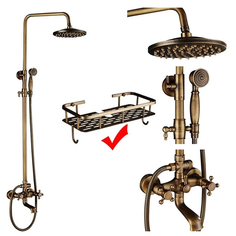 Antique Brass Shower Faucets Rainfall Shower Head Brass