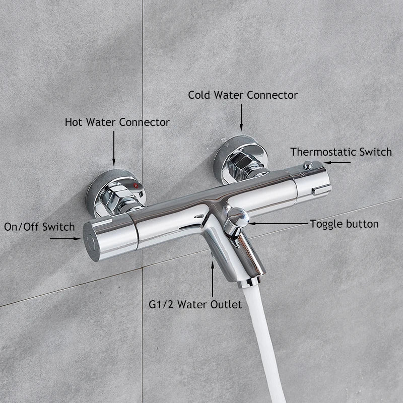 Chrome Thermostatic Shower Mixer Valve Wall Mounted Dual