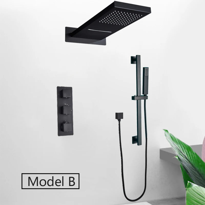 Rozin Matte Black Thermostatic Shower Faucet Wall Mount