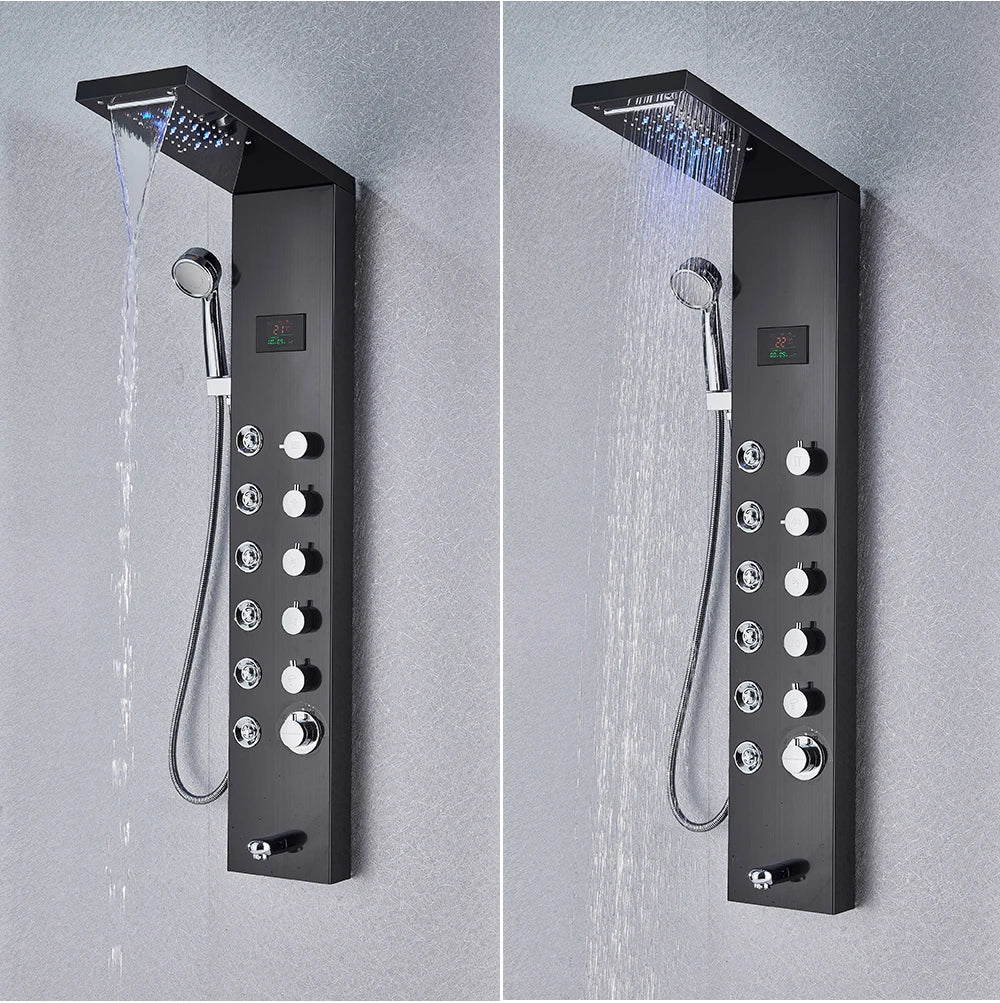 Golden Black Shower Panel Wall Rain Waterfall Shower