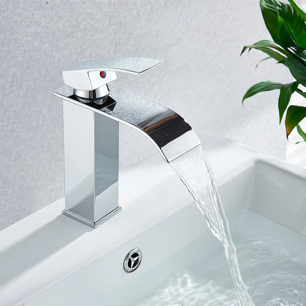 Rozin Waterfall Bathroom Sink Faucet Deck Mount Cold