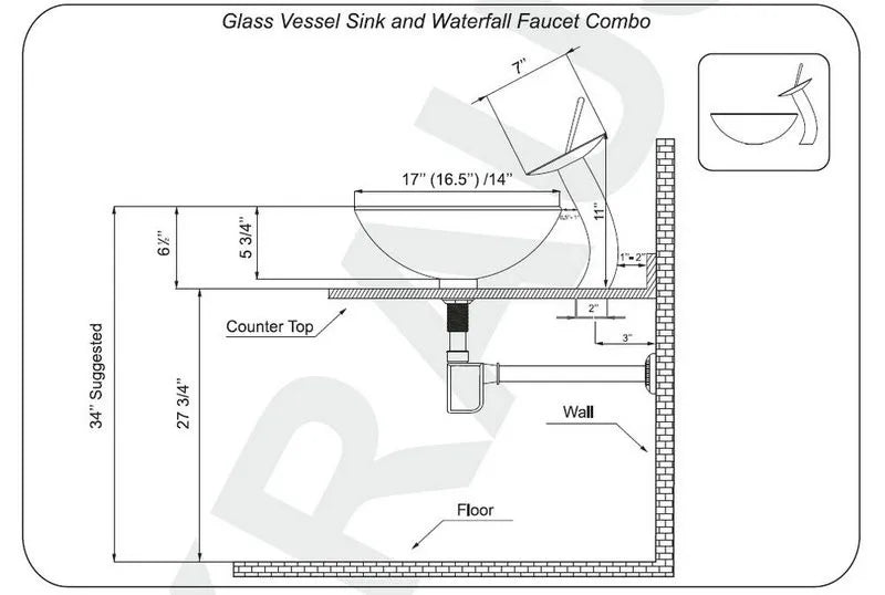 Kemaidi Bathroom Sink Countertop Basin Bowl Faucet Washroom