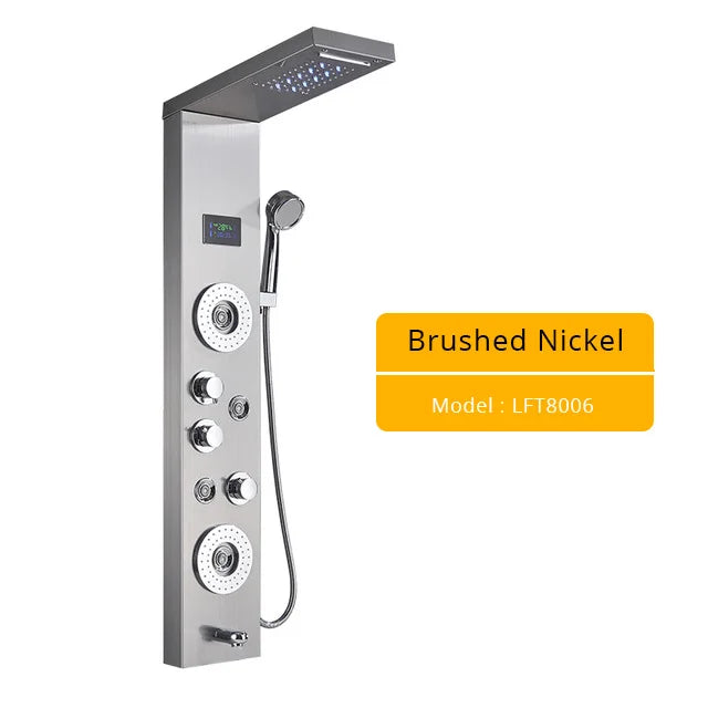 Luxury Led Shower Column Faucet Brushed Nickel Spa
