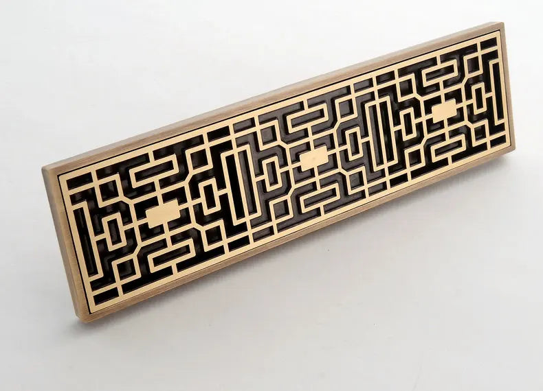 30cmx8cm Rectangle Brass Antique Brushed Carvd Drain Bathroom