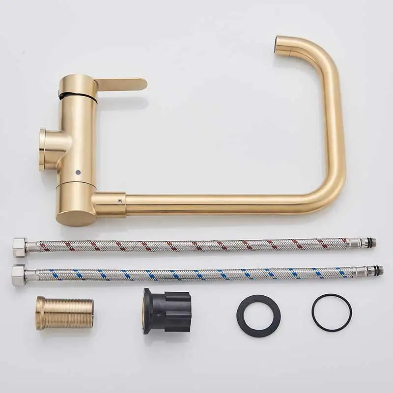 Brushed Gold Sink Faucet 360 Rotation Folding Faucet