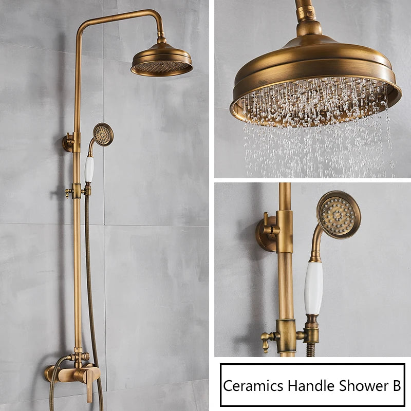 Antique Brass Shower Faucet Handle Bathroom Faucets Wall
