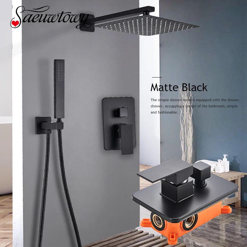 Matte Black Shower Faucet Rain Brass Shower Head