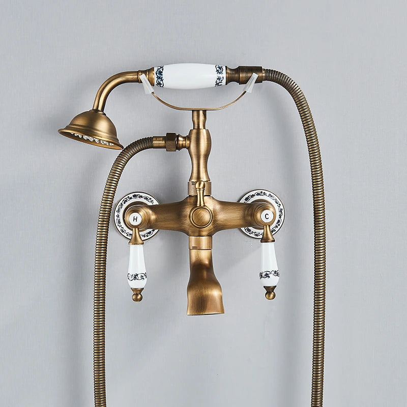 Rozin Retro Style Brass Bathtub Shower Faucet Dual