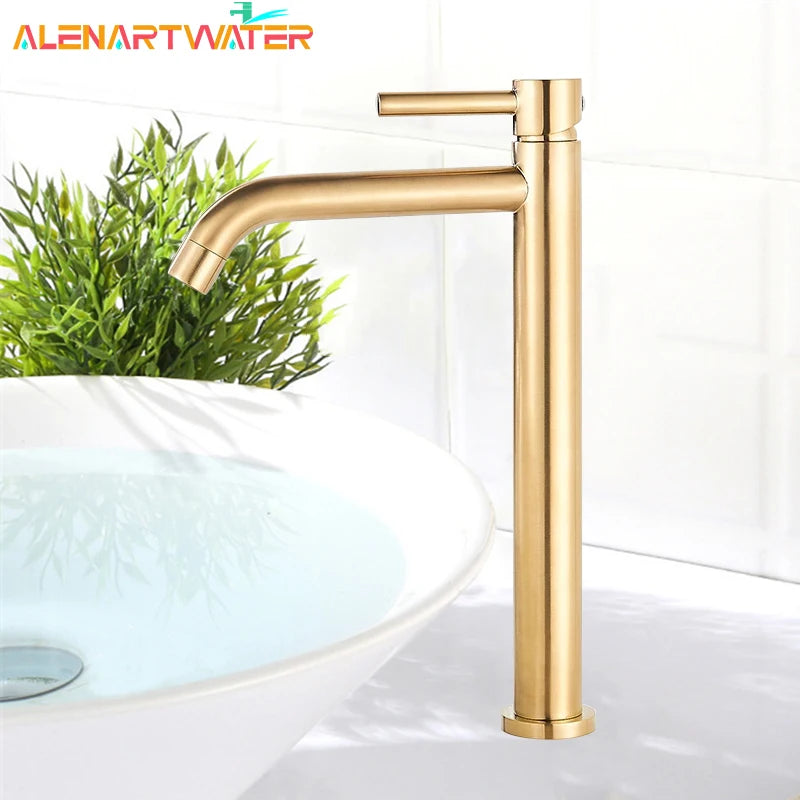 Tall Basin Sink Faucet Slim Black Chrome Bathroom