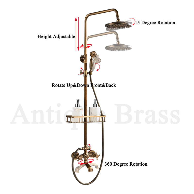 Antique Brass Shower Faucets Rainfall Shower Head Brass