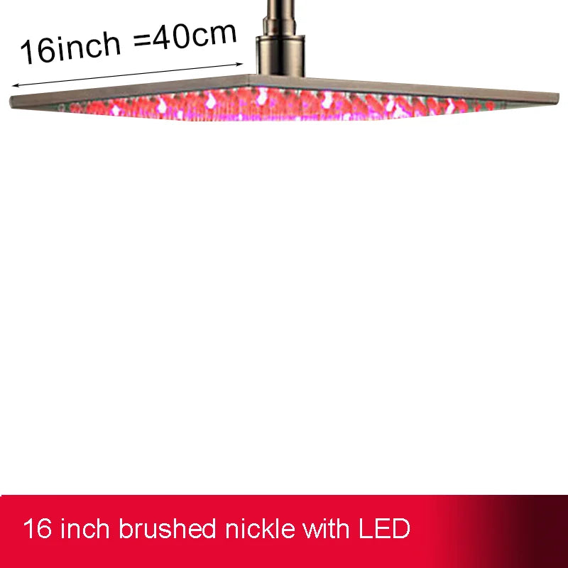 Black Rainfall Shower Head Led Light 16 Large