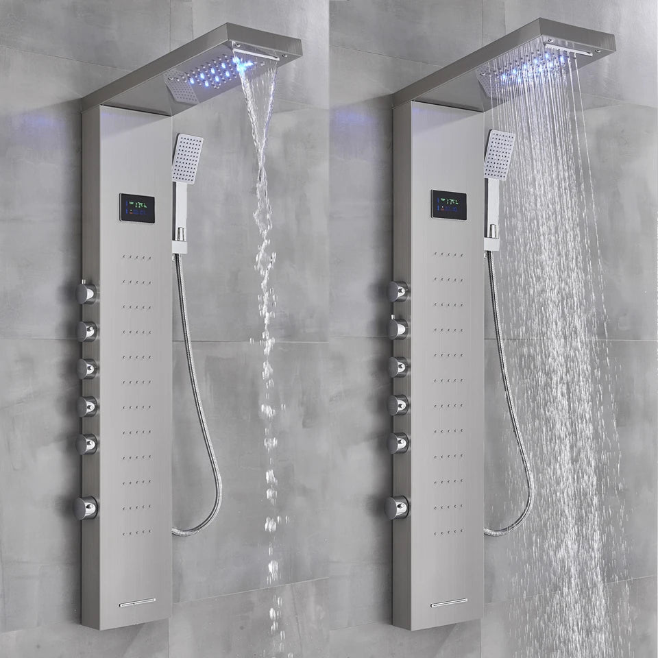 Black/Brushed Bathroom Shower Faucet Led Rainfall Head Shower