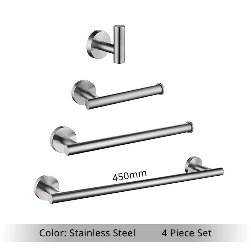 Bathroom Hardware Kit Brushed Stainless Steel Round Wall