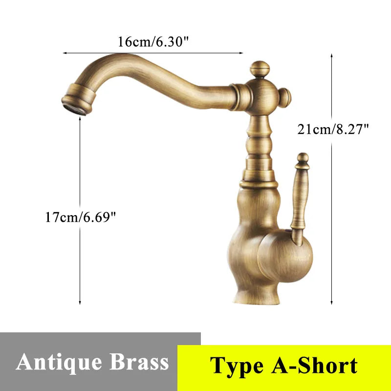 Luxury Retro Bathroom Sink Faucet Antique Brass Basin