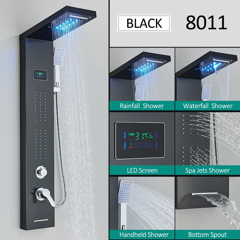 Led Shower Panel Tower System Rain Waterfall Shower