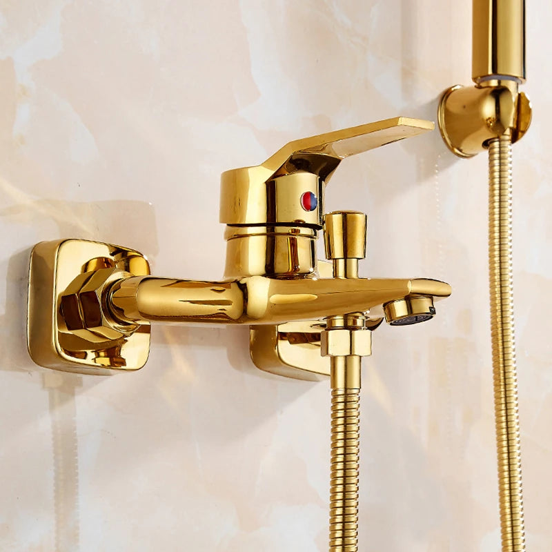 1set Bathtub Faucet Handle Handheld Brass Golden Bath