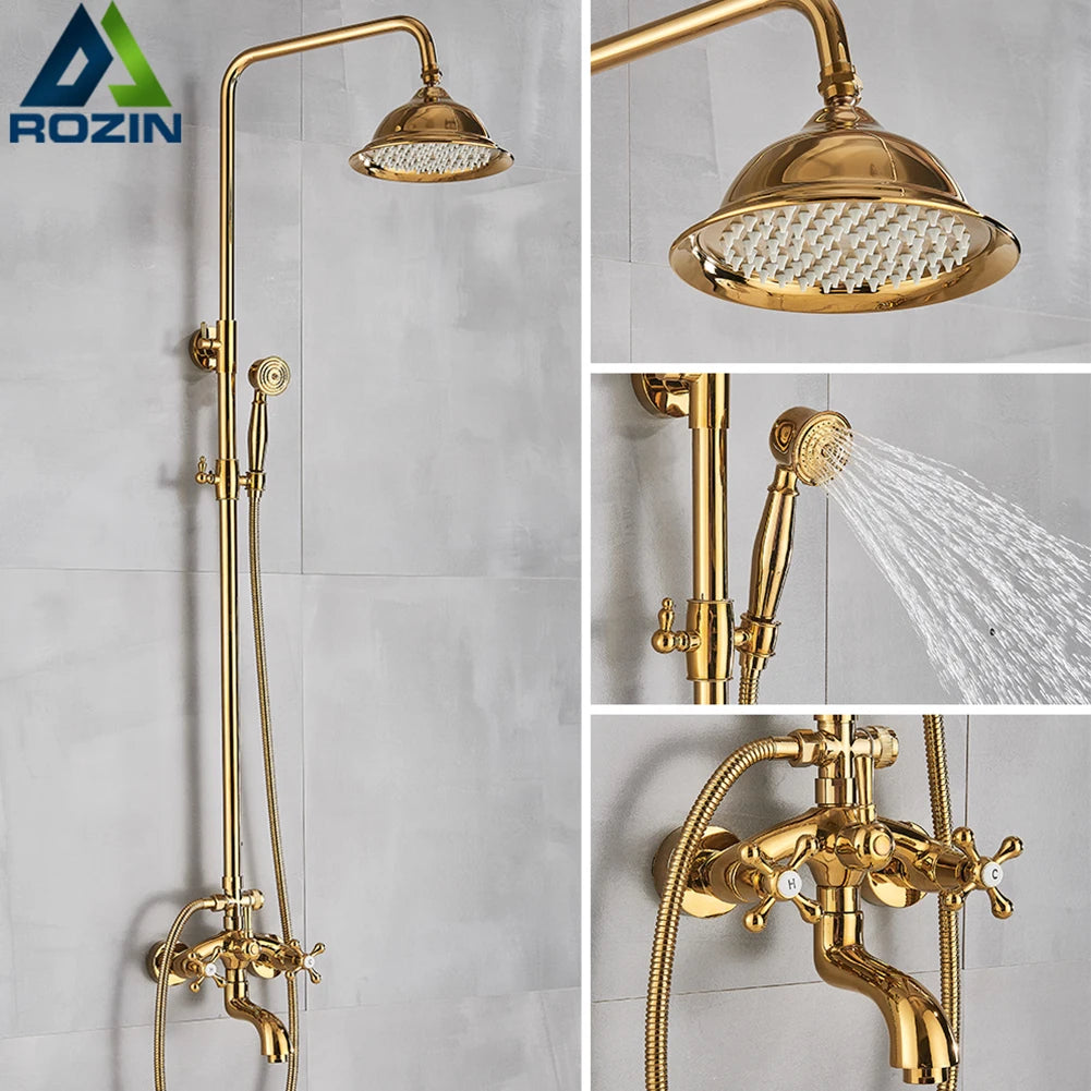 Rozin Gold Bathroom Shower Faucet Wall Mounted Brass