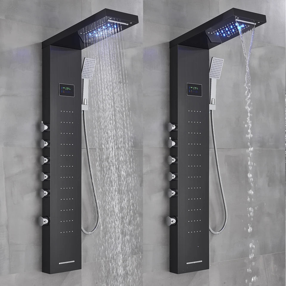 Black/Brushed Bathroom Shower Faucet Led Rainfall Head Shower