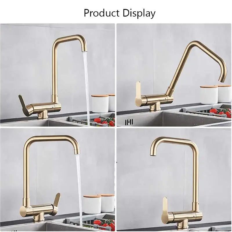 Brushed Gold Sink Faucet 360 Rotation Folding Faucet