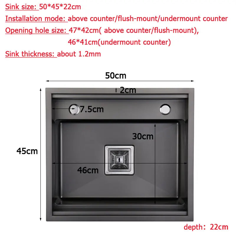 Black Hidden Black Sink Bowl Bar Stainless Steel