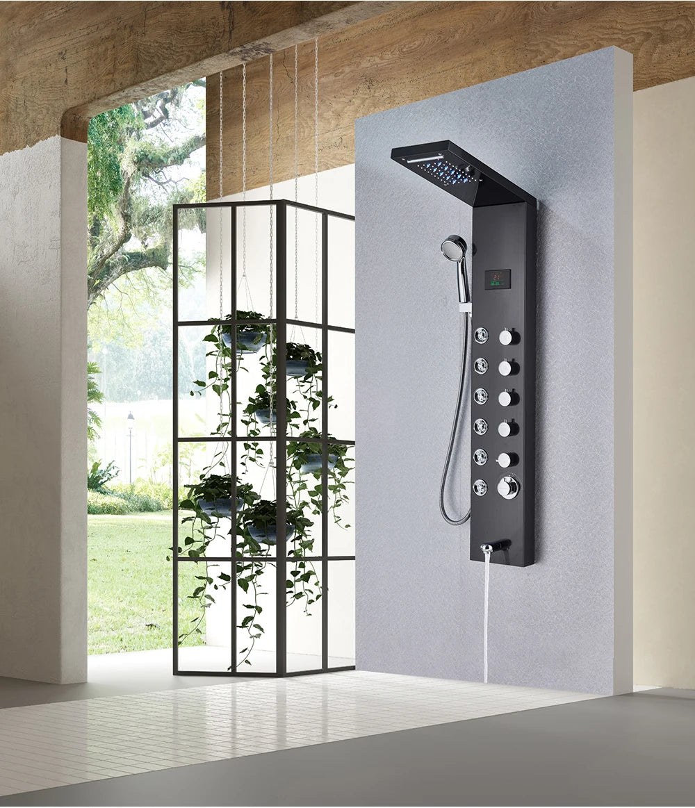 Golden Black Shower Panel Wall Rain Waterfall Shower