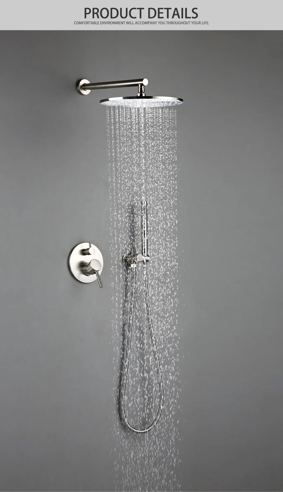 Brushed Stainless Steel Brass Built Installation Rain Shower