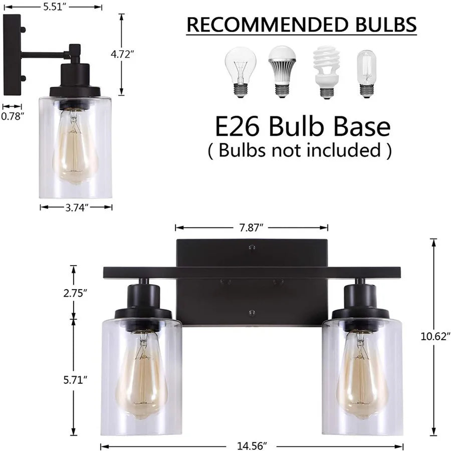 2-Light Bathroom Vanity Light Fixtures Vintage Industrial Metal