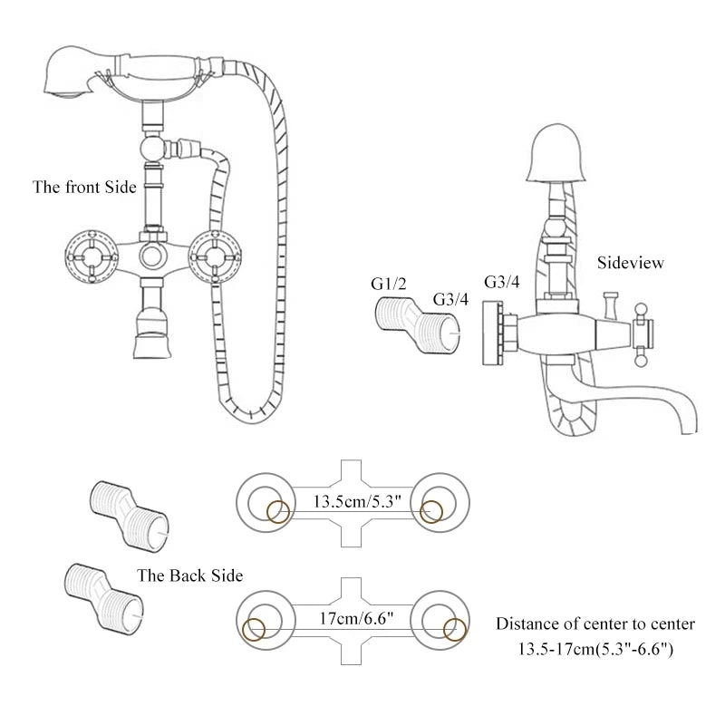 Antique Brass Bathtub Shower Faucets Dual Knobs Mixer