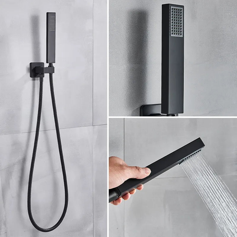Saflihca Matte Black Shower Faucets Rainfall 8/10/12/16 Concealed