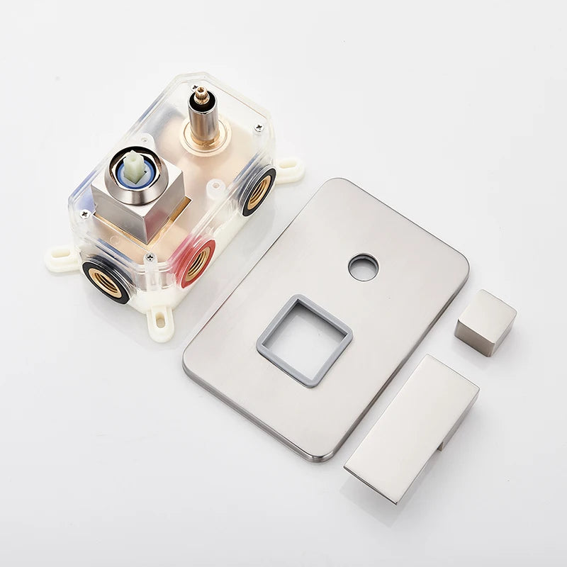Brushed Nickel Bath Concealed Rainfall Shower Faucets Wall
