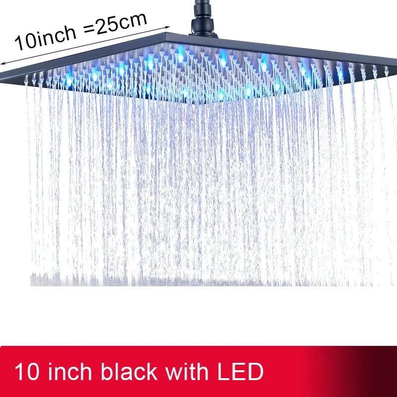 Black Rainfall Shower Head Led Light 16 Large