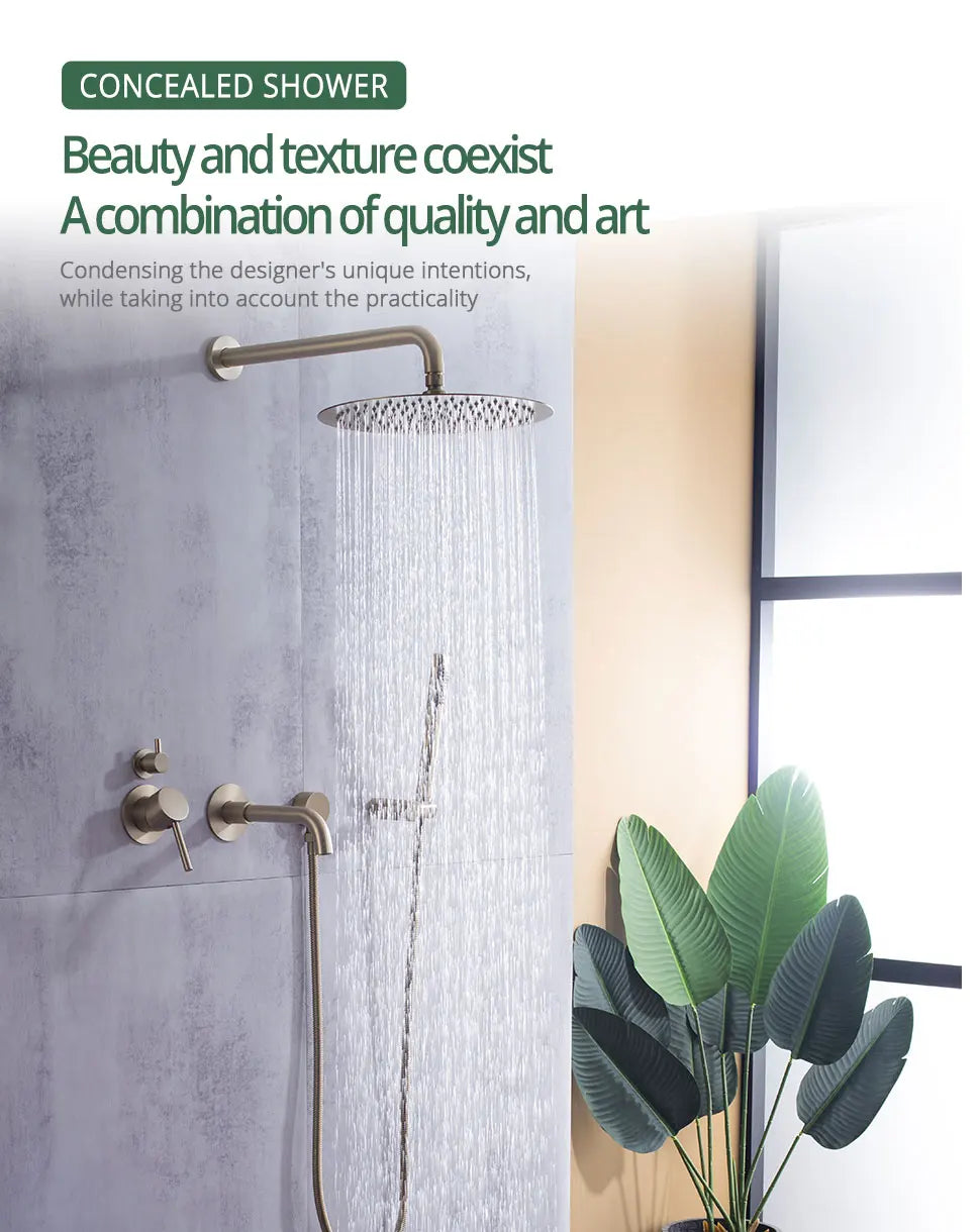 Brushed Gold Bathroom Faucet Shower System 3-Function Shower