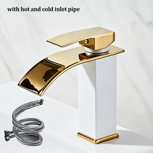 Luxury Black White Gold Waterfall Faucet Cold Pipe