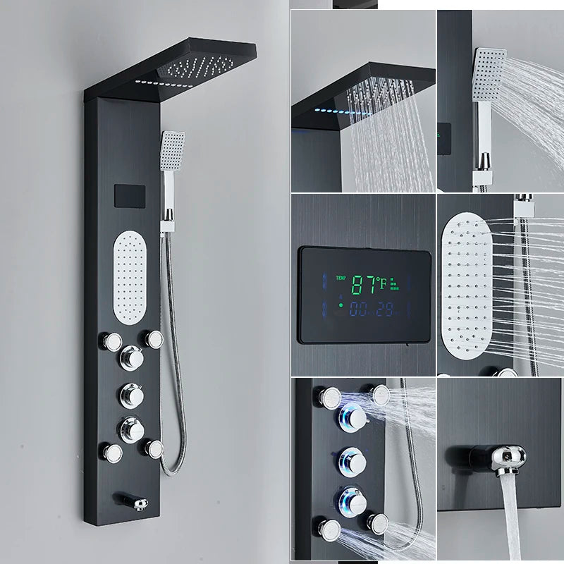Led Shower Panel Faucet Rainfall Headshower Spa Massage